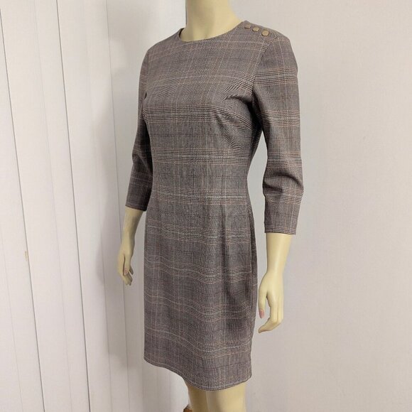 H&M Brown Plaid Fitted Dress Size 6 - Picture 1 of 9